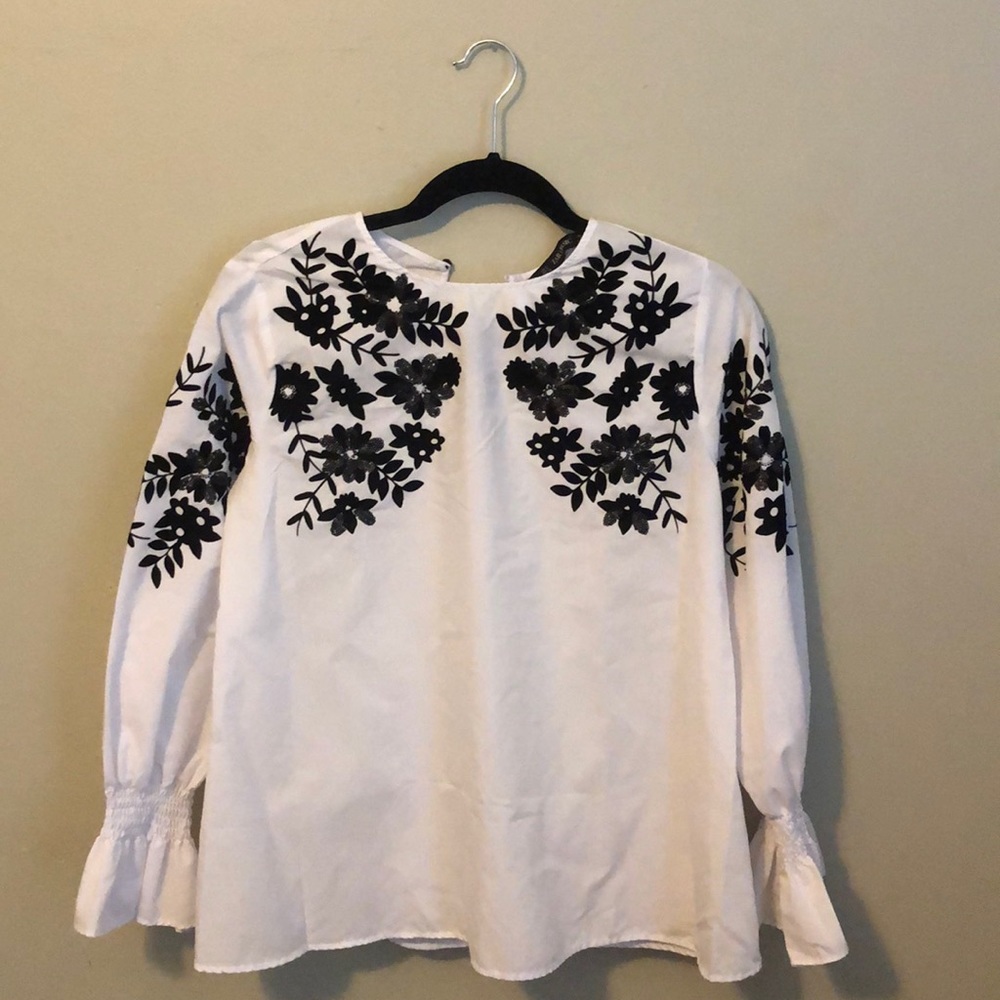 ZARA long sleeve velvet embellished blouse